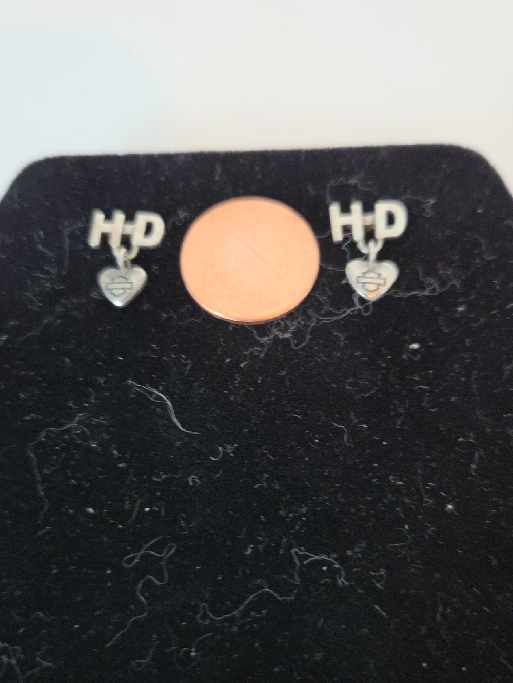 Harley-Davidson Silver HD Heart Dangle Stud Earrings
